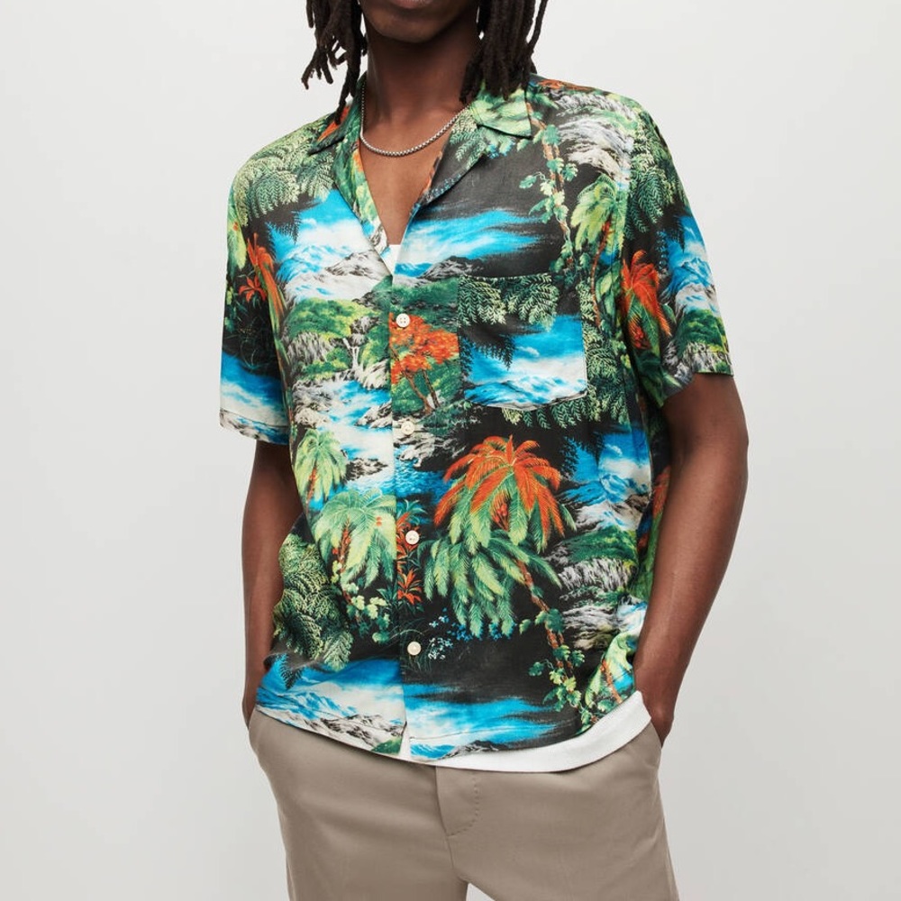 ALLSAINTS BOIS MENS SHORT SLEEVE SHIRT TROPICAL PRINT MEDIUM NWOT